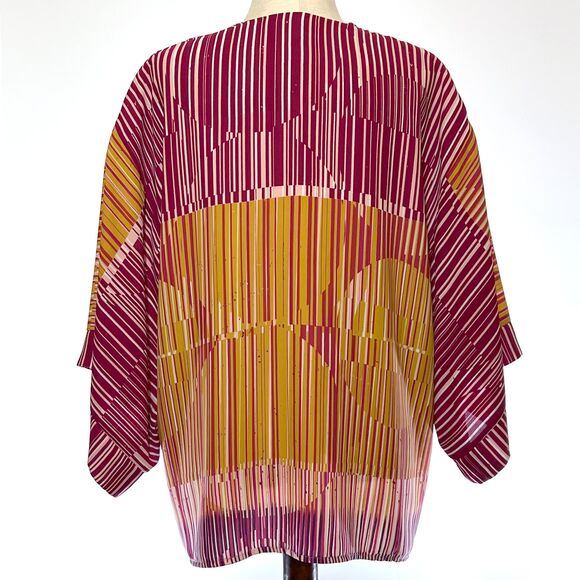 CAbi Medium Orange Pink Geo Print Kimono Jacket - Picture 3 of 8